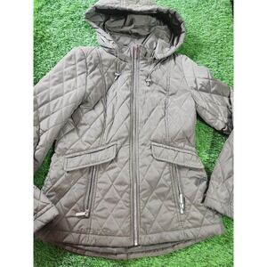 DKNY Womens quilted Jacket Small Olive Zip Puffer Coat